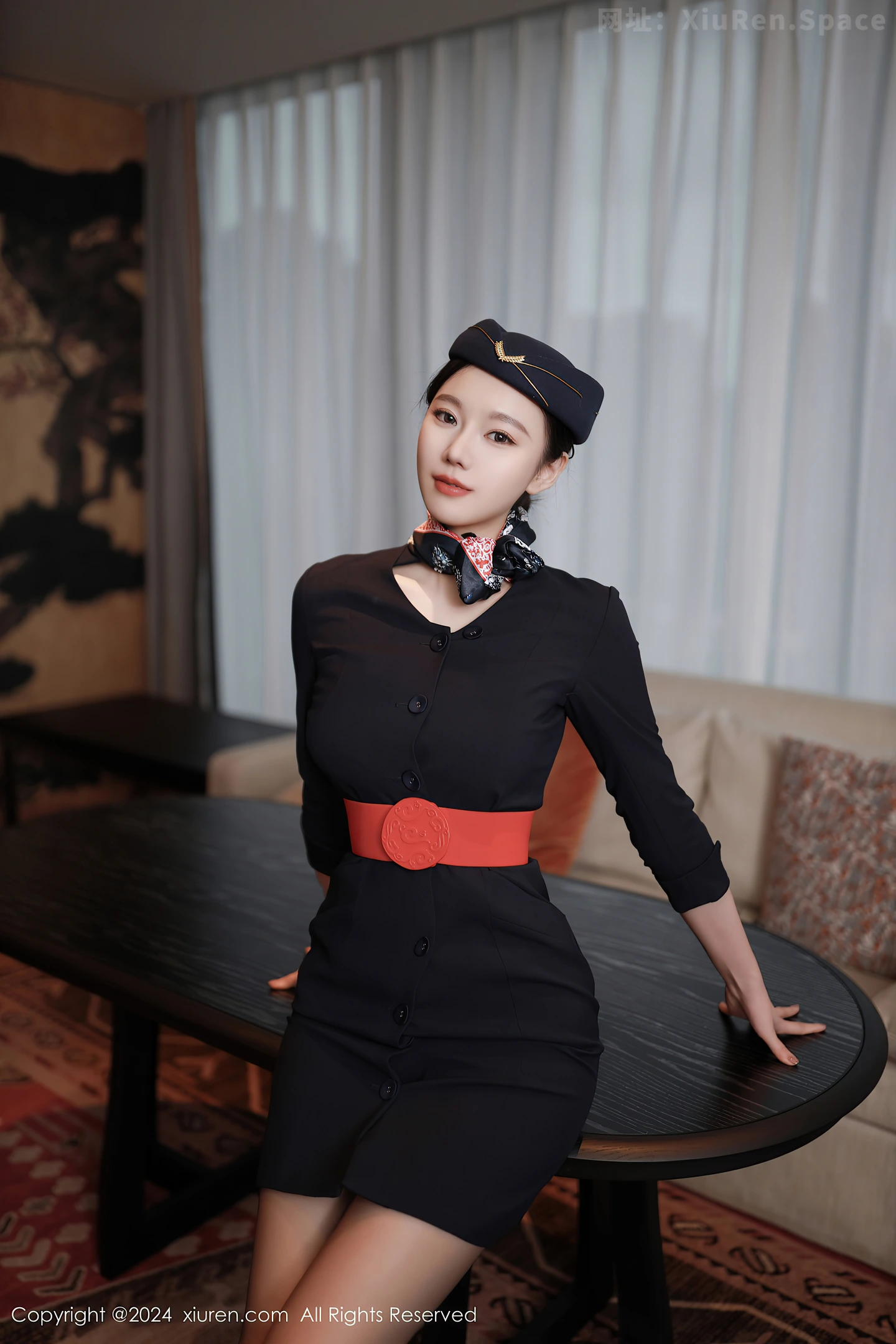 图片[6]-[XiuRen秀人网]VOL.8942 模特安然anran性感空姐制服露红色内衣配超薄黑丝撩人诱惑写真79P-秀人网官方网站